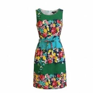 Talbots Floral Sheath Dress Sleeveless Cotton Stretch Multi-Color Green Size 10